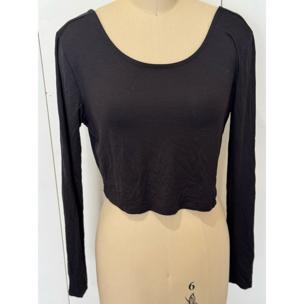 Women's Fashion Nova Top Size 1X Black Long Sleeve stretch low back crop top NWT